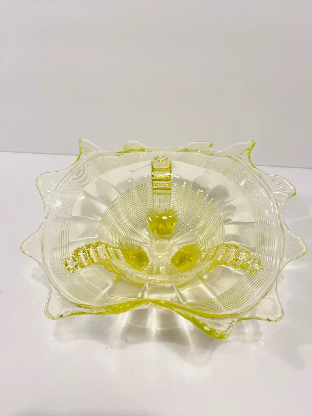 Antique 1890’s Northwood Vaseline Glass Fluted Scrolls Yellow Uranium Glass Bowl